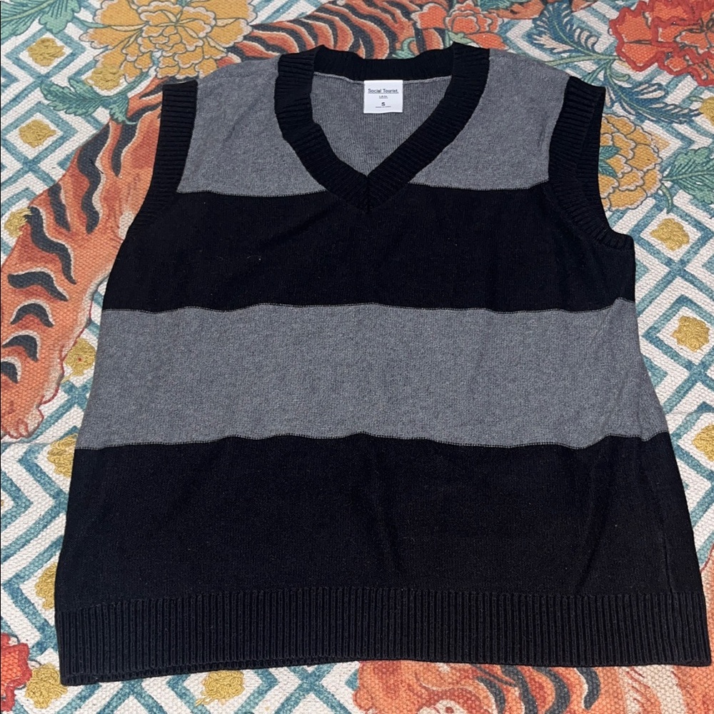 Grungy Alt Social Tourist Black and Grey Sweater Vest